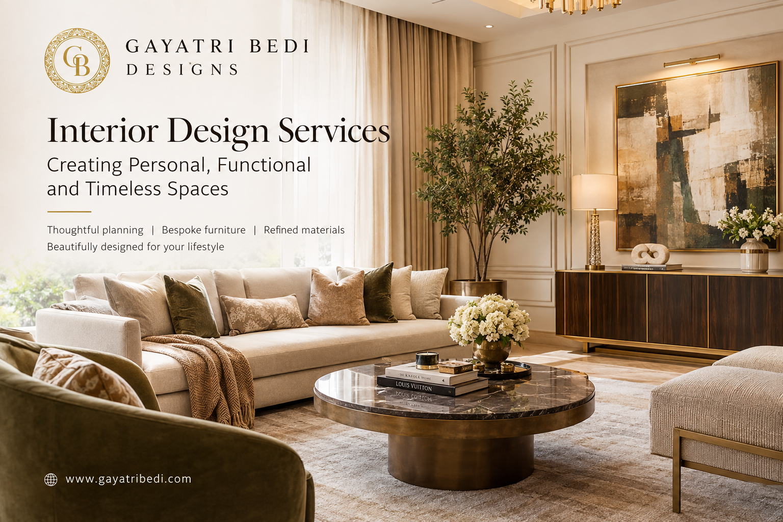Interior design services by Gayatri Bedi Designs creating elegant and timeless living spaces.
